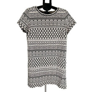 LOFT BLACK AND OFF-WHITE MINI DRESS WITH ZIP BACK